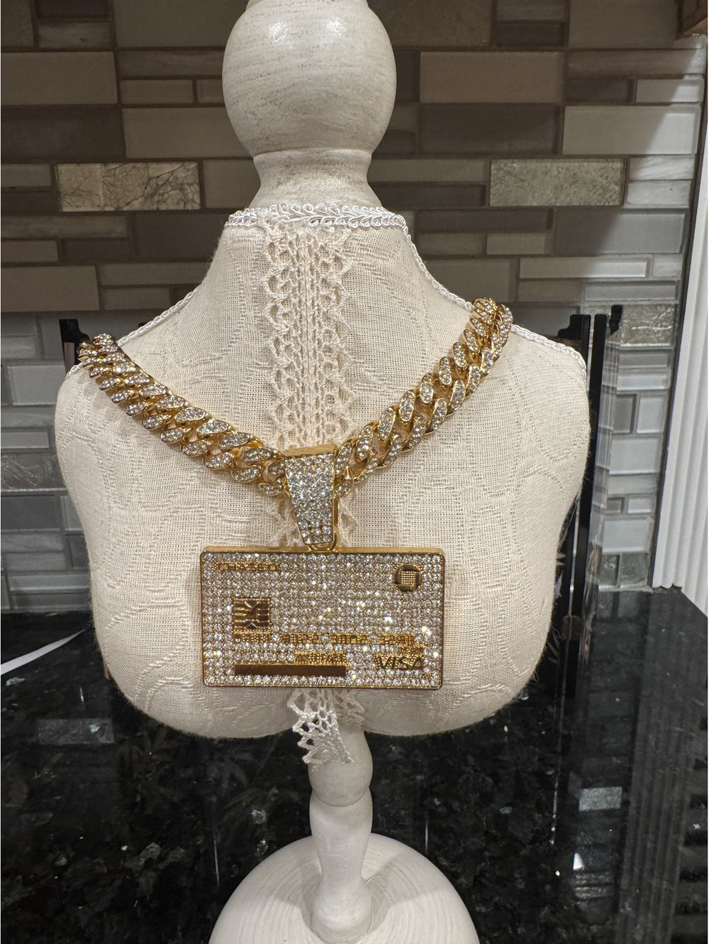 Title: 18K Gold Plated Moissanite Credit Card Pendant Cuban Chain
